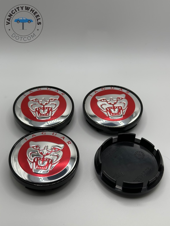 Premium 4pc 60mm/56mm JAGUAR Hub Caps Bright Black Base Upgrade